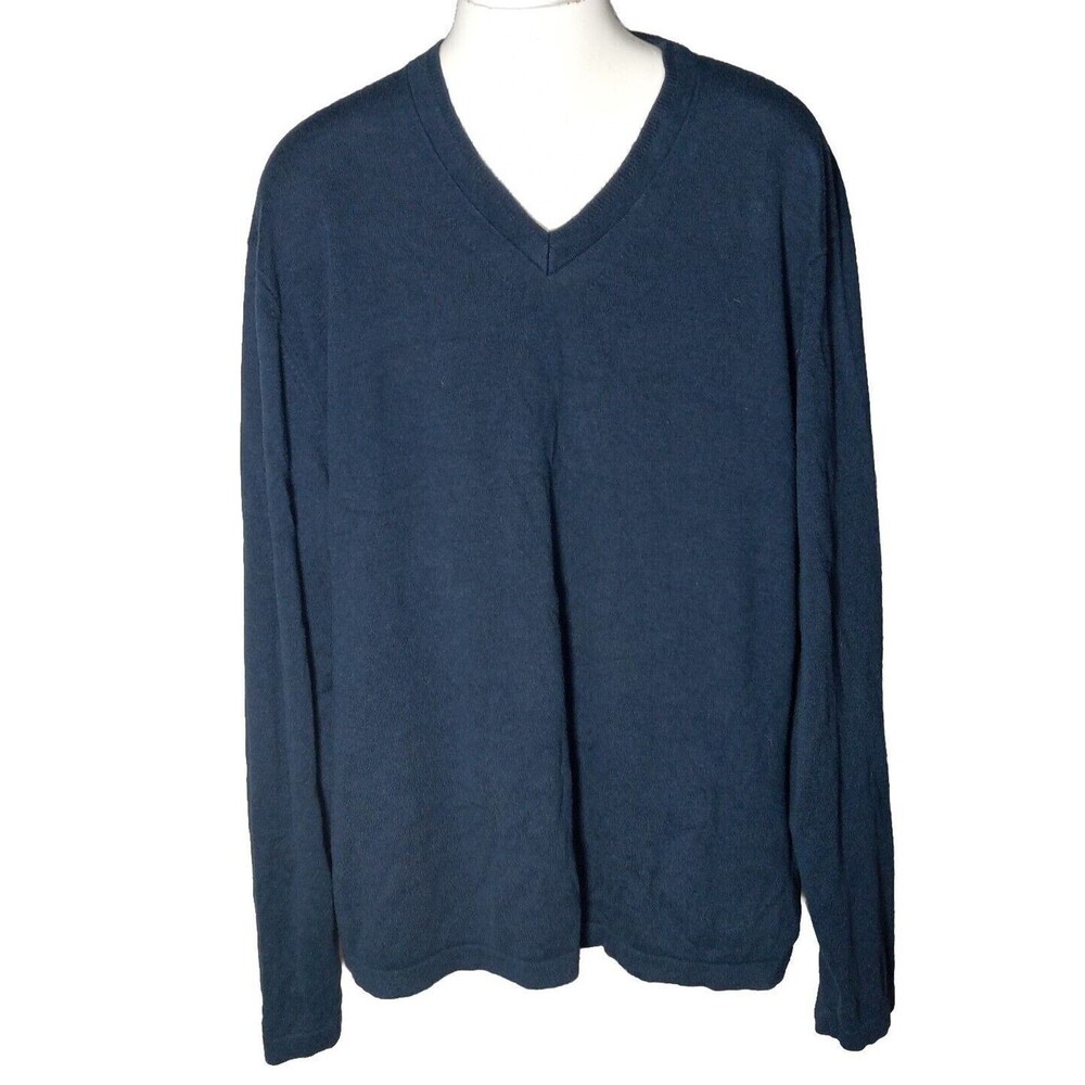 Alfani Men's Casual Pull-over Long Sleeve Sweater Navy Blue V-neck Knit SZ XL